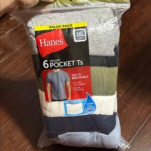 Hanes Men's Tagless Pocket T-Shirts 6-Pack - Gray, Olive, White, Navy